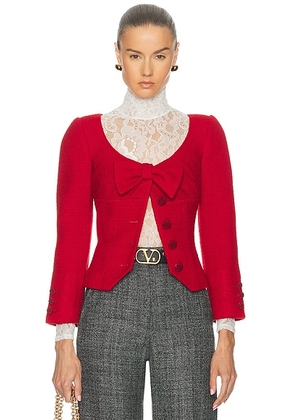 Valentino Plain Wool Tweed Jacket in Paris - Red. Size 36 (also in 40).