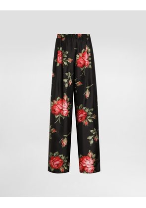 Dolce & Gabbana Rose Bouquet-print Wide Twill Trousers - Woman Pants And Shorts Multicolor 52