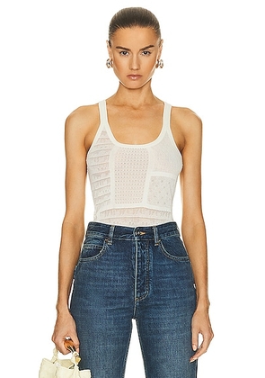 Bottega Veneta Cotton Mixed Pointelle Tank Top in Chalk - White. Size S (also in L, XL).