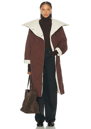 Varley Annalise Reversible Wrap Coat in Deep Mahogany & Birch - Chocolate. Size L (also in S, XS).