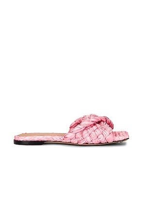 Bottega Veneta Raffia Stretch Flat Mules in Blossom - Pink. Size 38.5 (also in 36, 39.5).