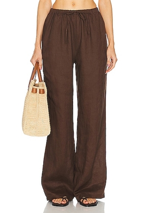 AEXAE Linen Drawstring Trouser in Brown - Brown. Size S (also in M, XL, XS, XXS).