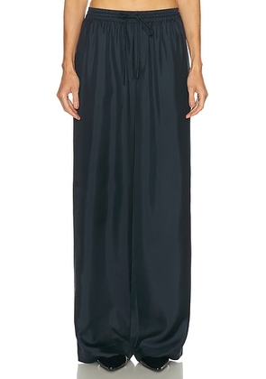 Rohe Wide Leg Silk Trouser in Storm - Navy. Size 34 (also in 36, 38, 40).