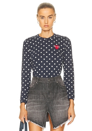 COMME des GARCONS PLAY Cotton Red Emblem Dot Tee in Navy - Navy. Size XS (also in ).