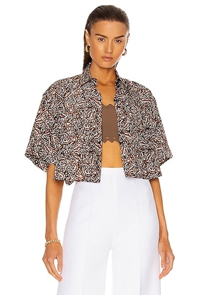 ALAÏA Massai Short Sleeve Top in Sahara & Noir - Brown. Size 42 (also in ).