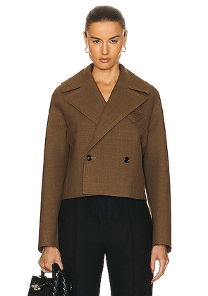 Bottega Veneta Structured Wool Cropped Jacket in Gingersnap Melange - Olive. Size 40 (also in ).