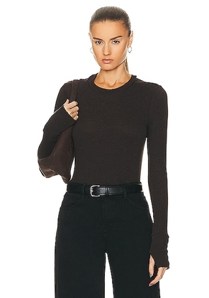 Enza Costa Cashmere Easy Cuffed Crew Neck Top in Dark Brown - Chocolate. Size M (also in S, XL, XS).
