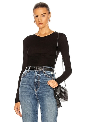 Enza Costa Rib Viscose-Blend Tee in Black - Black. Size M (also in S, XL).