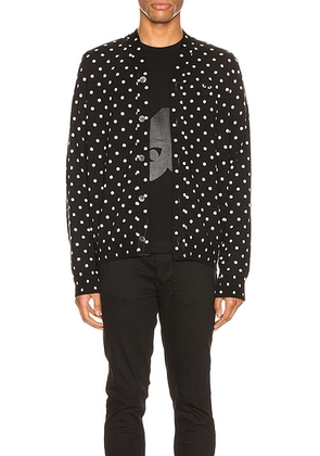 COMME des GARCONS PLAY Dot Print Wool Cardigan with Black Emblem in Black & Natural - Black,Polka Dots. Size M (also in L, XL).