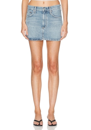 AGOLDE Alek Mini Skirt in Force - Denim-Light. Size 23 (also in 26, 27, 28, 29, 33, 34).