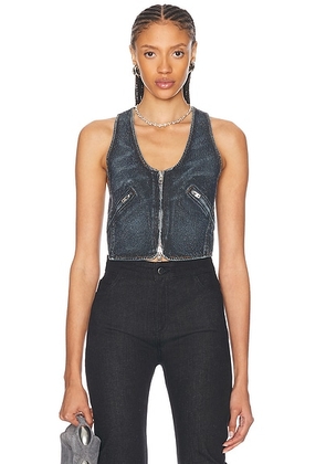 Alexander Wang Hotfix Crystal Moto Vest in Black Crackle Indigo - Denim-Dark. Size S (also in XS).