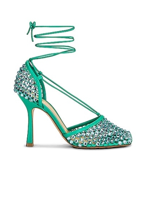 Bottega Veneta Stretch Lace-Up Sandals in Acid Turquoise - Teal. Size 37 (also in 36, 38, 38.5).