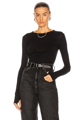 Enza Costa Cashmere Cuffed Crew Tee in Black - Black. Size S (also in L, M, XL, XS).