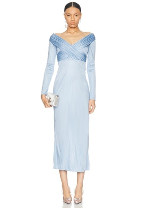 Alejandra Alonso Rojas Long Sleeve Draped Jersey Dress in Sky Blue - Blue. Size 0 (also in ).