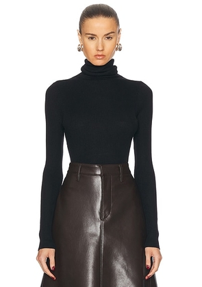 Enza Costa Silk Rib Turtleneck Top in Black - Black. Size L (also in ).