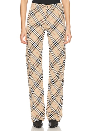 Burberry Wide Leg Trouser in Teacup & Pasture Check - Beige. Size 0 (also in ).