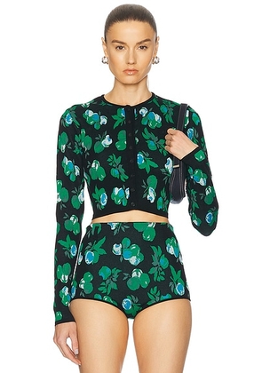 Coperni Jacquard Knitted Cardigan in Print Blue Apples - Blue. Size L (also in M, XS).