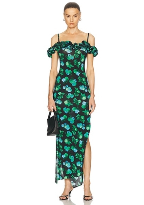 Coperni Ruffle Dress in Print Blue Apples - Blue. Size L (also in M, S, XS).