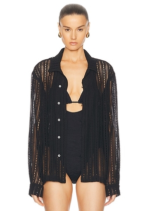 BODE Meandering Lace Long Sleeve Shirt in Black - Black. Size XS (also in S, XXS).