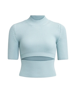 ALAÏA Cut Out Short Sleeve Top in Menthe - Baby Blue. Size 40 (also in ).