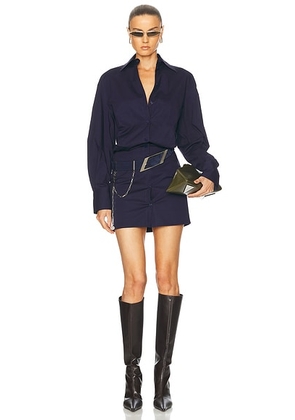 THE ATTICO Long Sleeve Shirt Mini Dress in Navy Blue - Navy. Size 38 (also in 36, 40, 42, 44).