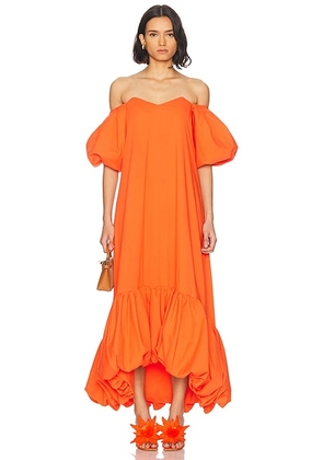 CAROLINE CONSTAS Lucia High Low Bubble Hem Midi Dress in Flame - Orange. Size XS (also in S).