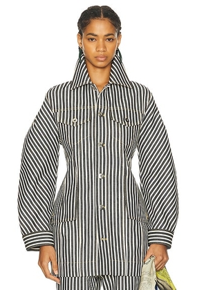 Bottega Veneta Button Up Jacket in Navy & Ecru - Navy. Size 36 (also in 34).