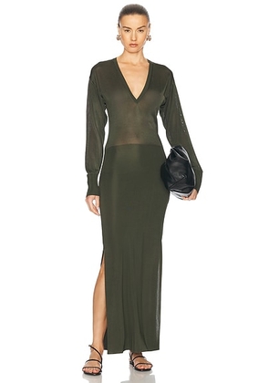 AMI Paris V Neck Midi Dress in Loden - Olive. Size S (also in M).