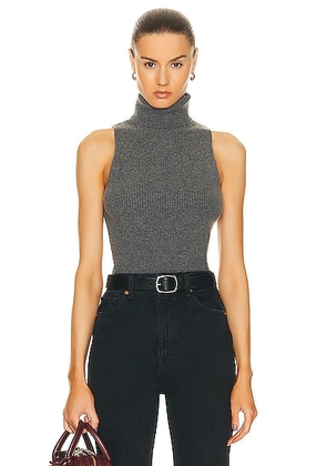 Enza Costa Rib Sleeveless Turtleneck Sweater in Heather Grey - Grey. Size XL (also in L).