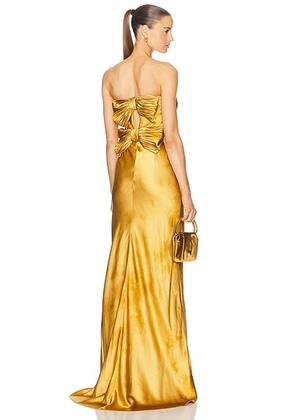 Alejandra Alonso Rojas Bustier Bow Gown in Gold Shibori - Metallic Gold, yellow. Size 6 (also in ).