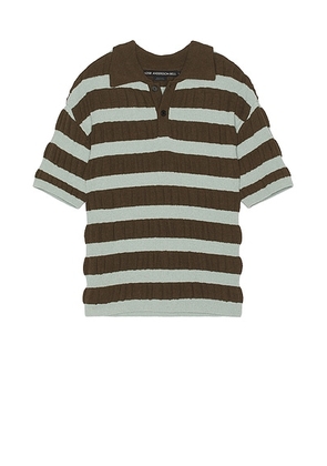 Andersson Bell Bubble Stripe Polo Sweater in Brown & Mint - Mint, Teal. Size XL (also in ).
