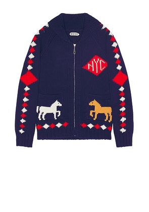 BODE Diamond Corral Cardigan in Blue Multi - Navy. Size L (also in M, S).