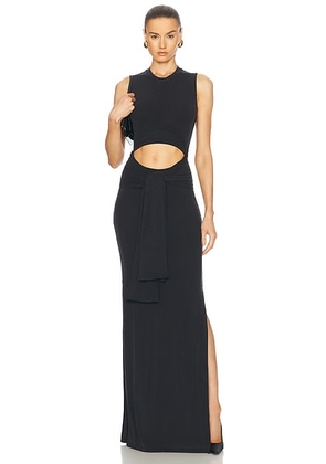 BALMAIN Knotted Cut Out Split Long Dress in Noir - Black. Size L (also in M, S, XS).