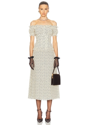 Alessandra Rich Off The Shoulder Midi Dress in Cream & Black - Cream. Size 42 (also in ).