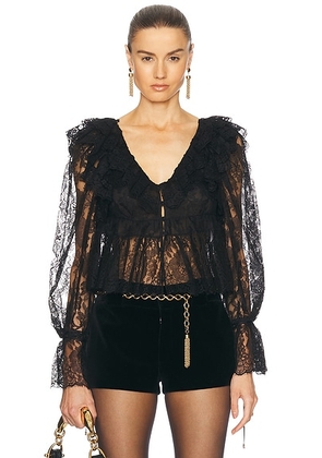 Chloe V Neck Ruffle Lace Blouse in Black - Black. Size 40 (also in 38).