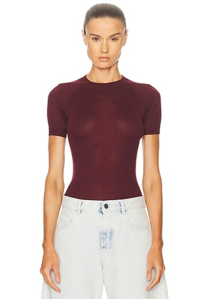 ALAÏA Wool T-Shirt in Aubergine - Wine. Size 40 (also in 34).