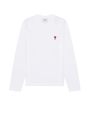 AMI Paris Red ADC Long Sleeve T-Shirt in White - White. Size M (also in L, S, XL/1X).