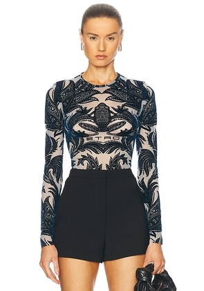 Etro Long Sleeve Top in Multicolor On White Base - Navy. Size 36 (also in ).