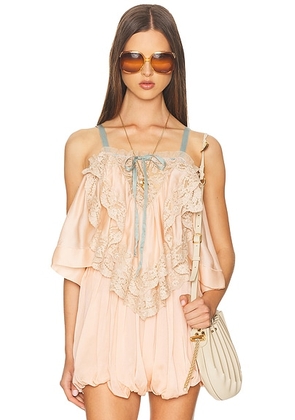 Chloe Silk Ruffled Tank Top in Clay Pink - Peach. Size 36 (also in ).