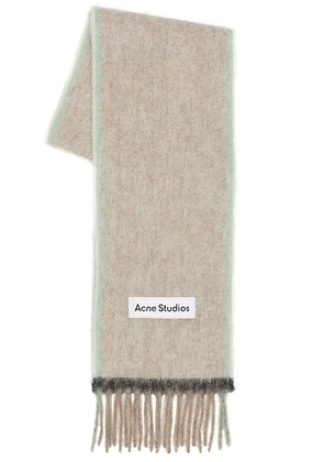 Acne Studios Mohair Fringed Scarf in Beige & Grey - Beige. Size all.