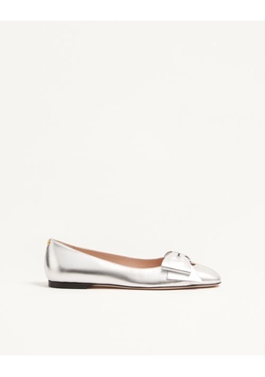 Valentino Garavani Bowow Ballerina in Laminated Nappa Woman SILVER 35