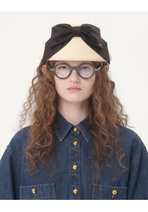 Valentino Garavani Vlogo Signature Panama Bucket Hat With Satin Bow Woman NATURAL/BLACK 56