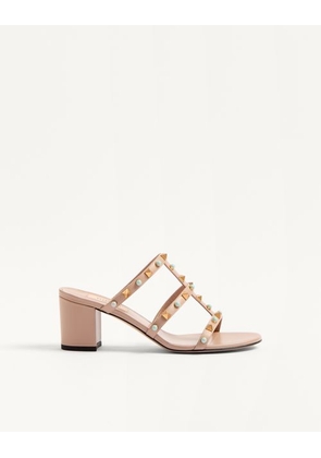 Valentino Garavani Rockstud Slide Sandal In Calfskin With Cabochon Stones 60Mm Woman ROSE CANNELLE 36