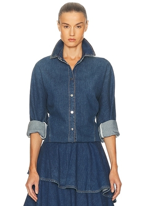 ALAÏA ALAΪA Curved Denim Shirt in Bleu Mineral - Blue. Size 40 (also in 34, 36).