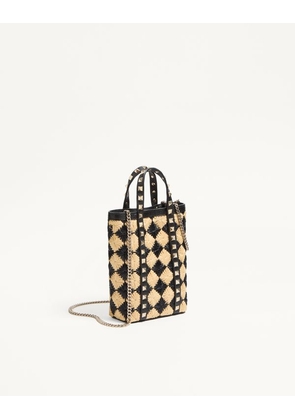 Valentino Garavani Mini Tote With Synthetic Raffia Embroidered Rockstud Chain Woman NATURAL/BLACK UNI