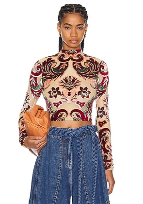 Etro Long Sleeve Crop Top in Multicolour On Yellow Base - Cream. Size 40 (also in ).