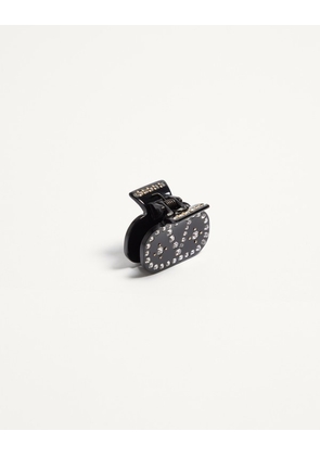 Valentino Garavani VLOGO SIGNATURE HAIR CLIP IN RESIN, METAL AND CRYSTALS Woman BLACK/GOLD/CRYSTAL UNI