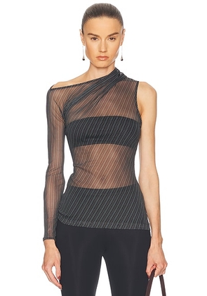 Courreges One Shoulder Striped Mesh Top in Black & Ruby - Black. Size 36 (also in 34, 38, 40, 42).