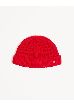 Valentino Garavani VLOGO SIGNATURE KNITTED COTTON BEANIE Man RED UNI