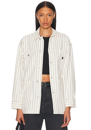 Carhartt WIP Hendry Coat in Seaton Stripe  Wax  & Dark Navy - Beige. Size XS (also in ).